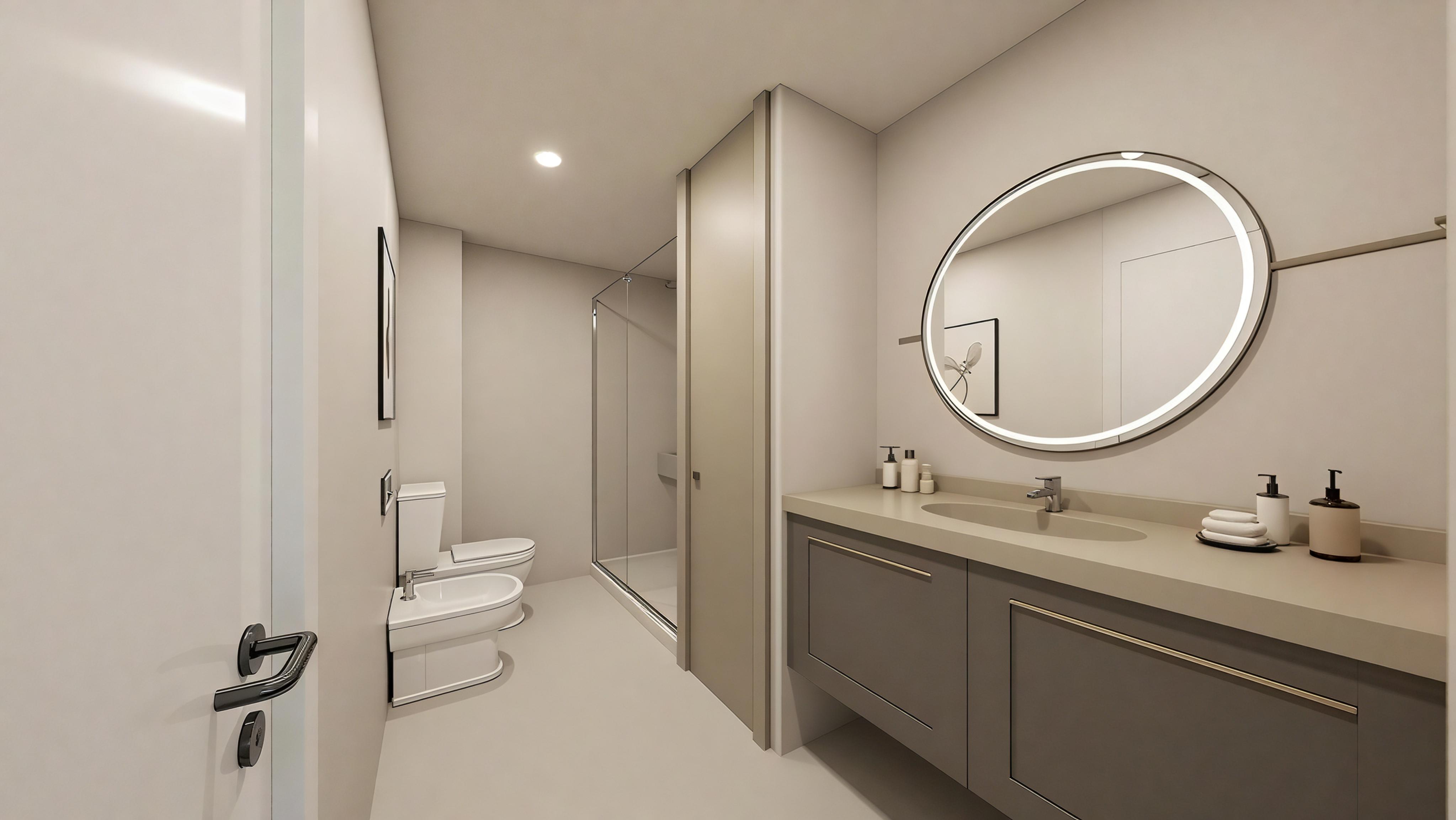 Bathroom concept study with lighting and material design view two