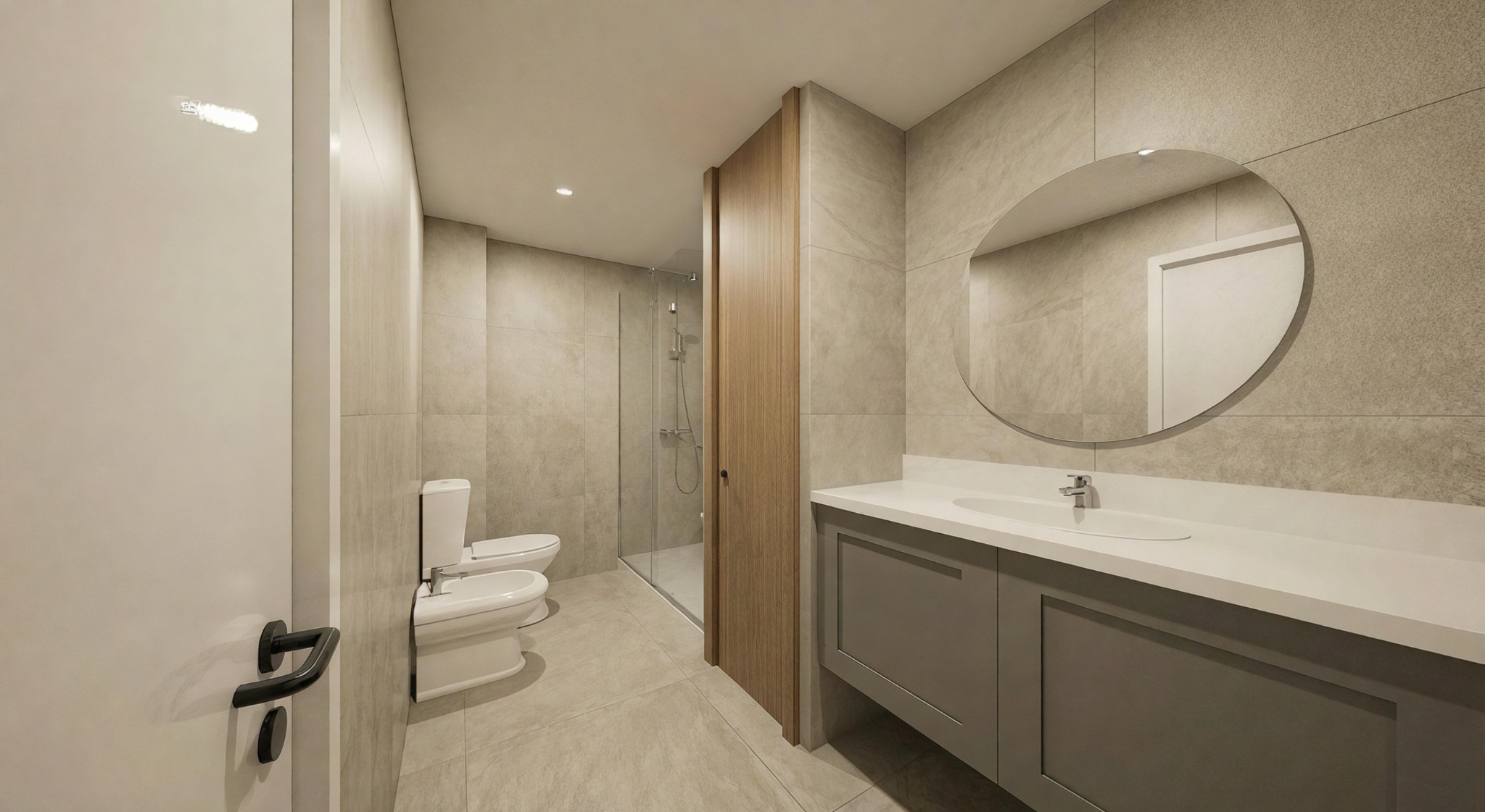Bathroom renovation design with refined materials and clean layout